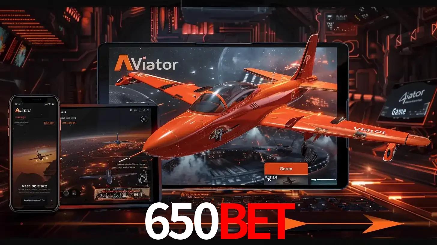 Apresentação tecnológica do jogo Aviator com um avião saindo da tela de um tablet, demonstrando a experiência imersiva em múltiplos dispositivos no 650BET.