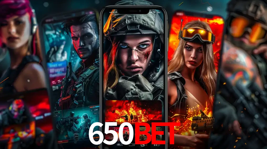 Montagem de telas de celular mostrando diversos personagens, masculinos e femininos, de um jogo de tiro, ilustrando a diversidade de equipes de e-sports para apostar no 650BET.