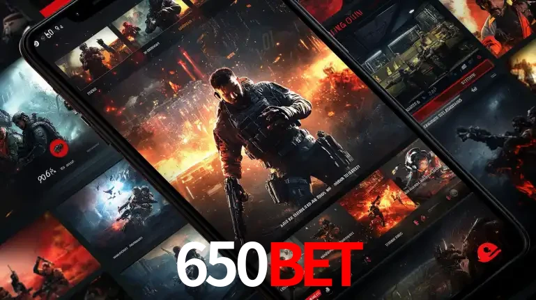 Tela de um celular exibindo uma galeria de jogos de tiro com temática militar, mostrando a variedade de e-sports disponíveis para apostas na plataforma de entretenimento 650BET.