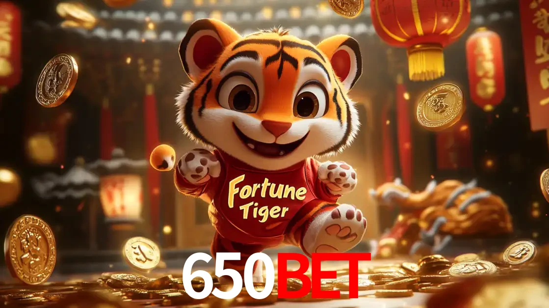 O alegre personagem do Fortune Tiger correndo sobre um caminho de moedas de ouro, simbolizando os grandes prêmios e a diversão do popular jogo de slot do 650BET.